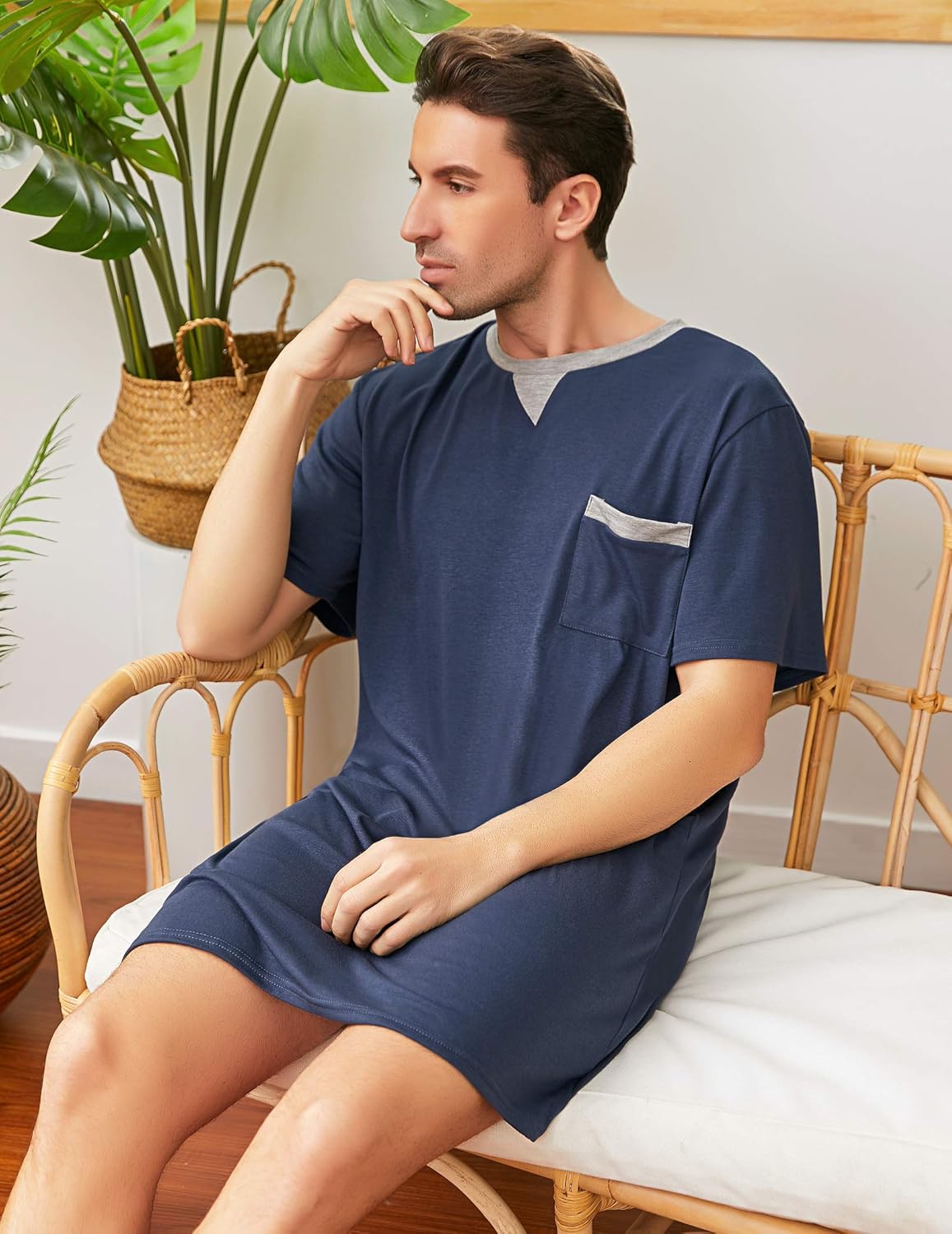 Thumbnail 2 de Enjoyoself men’s cotton pyjama top (short sleeve, knee length) – soft breathable lounge nightwear