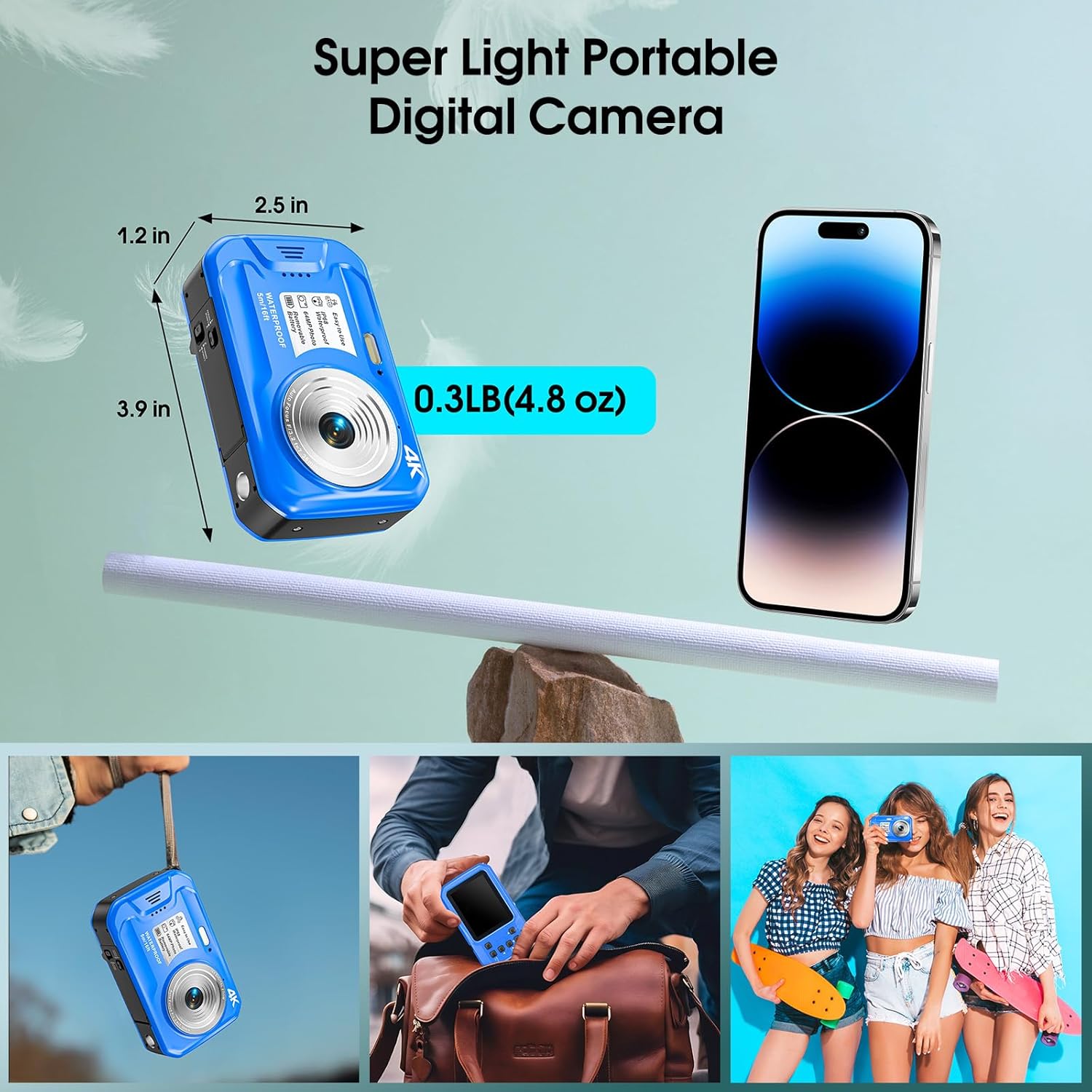 Detalle de Unterwasserkamera Yixinxin Digitalkamera: 4K, 64MP, IP68, 16FT Tauchtiefe – inkl. 32GB Karte