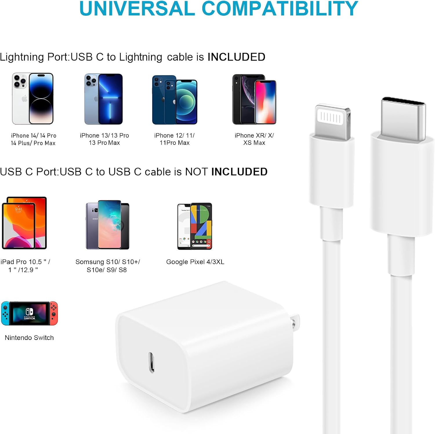 Detalle 2 de STAMISH iPhone Fast Charger 20W 3+3Pack