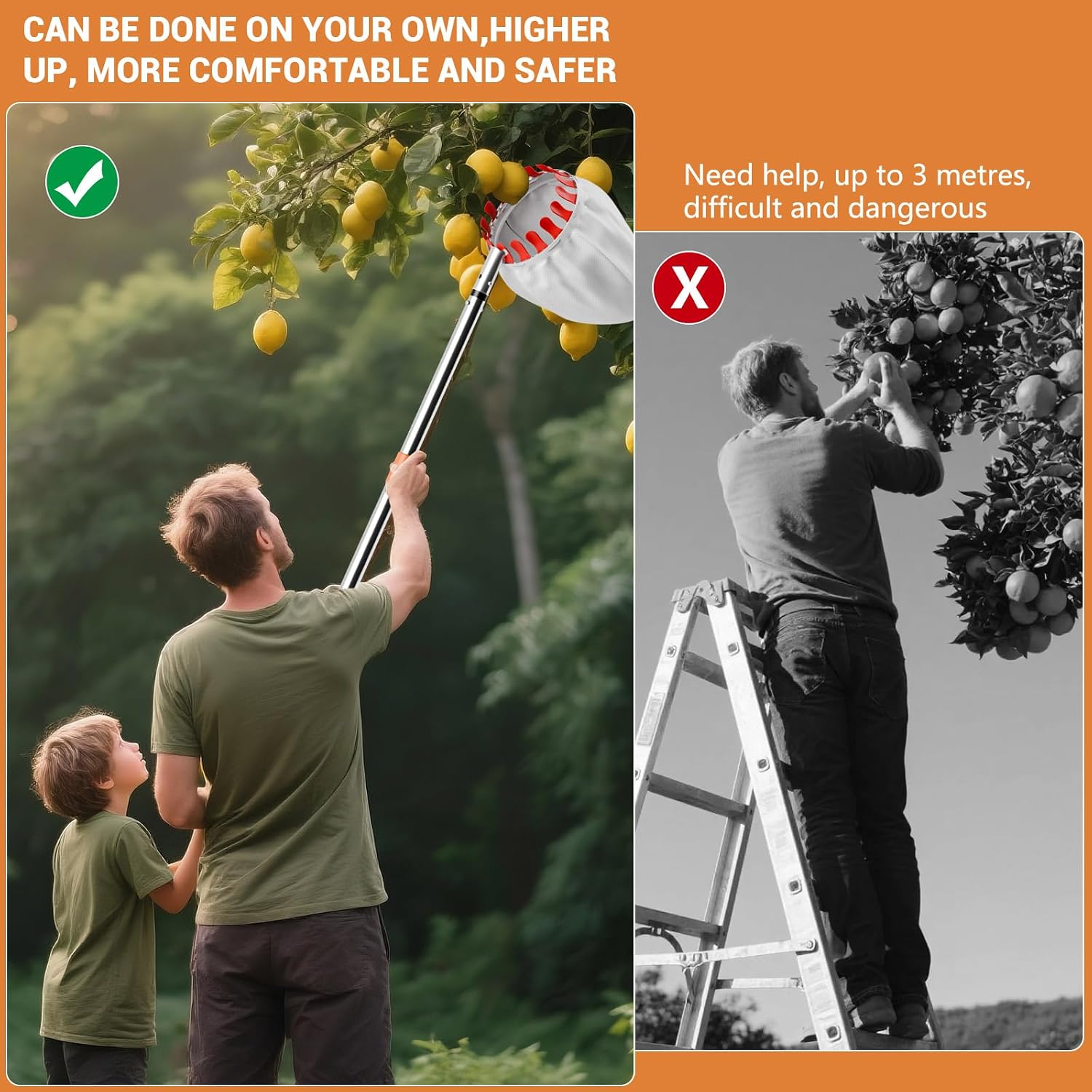 Thumbnail 5 de InemzTal Apple Picker telescopic fruit picker, 6.2 m reach and 16 cm bag