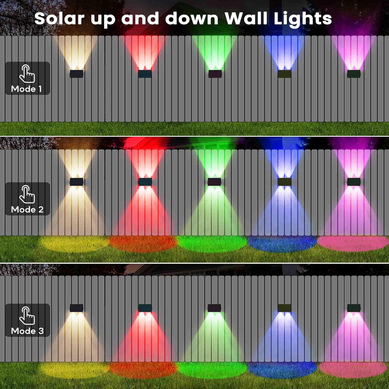 Thumbnail 2 de IIRARA Solar Wall Lights Outdoor – Dual-Colour (Warm White + RGB) Up/Down Lighting, IP67, 2-Pack