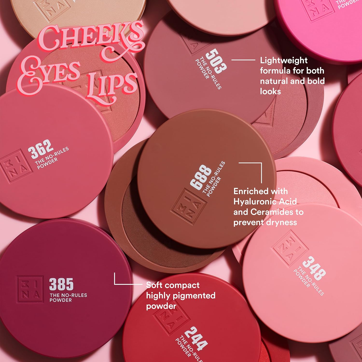 Thumbnail 3 de 3ina The No-Rules Powder 232 Corallo Vivo, polvere compatta 3 in 1 per occhi, labbra e viso