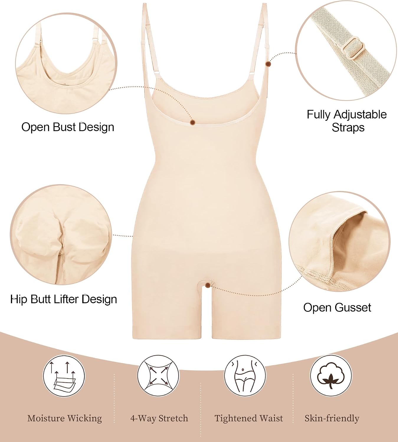 Detalle 2 de SHAPERX Open Bust Shapewear Tummy Control Bodysuit