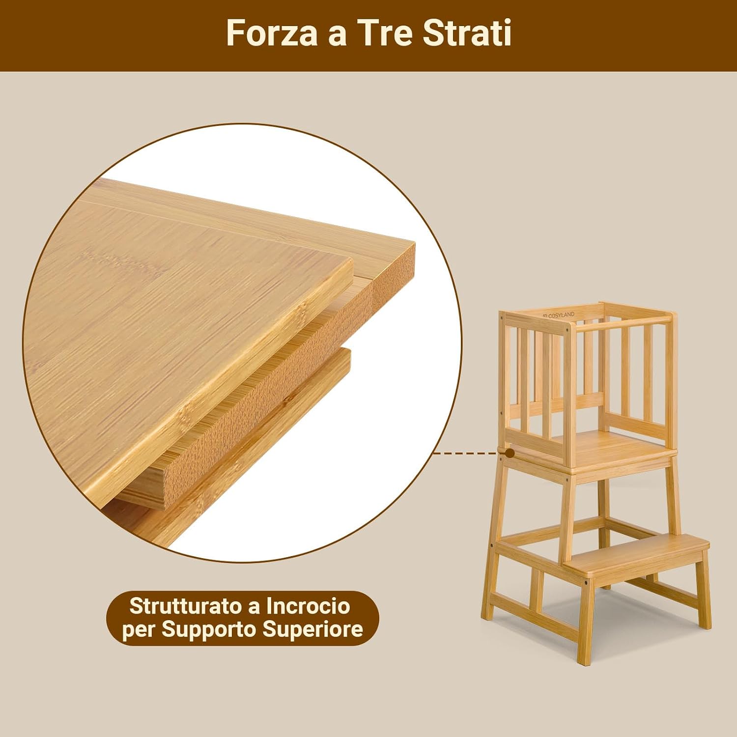 Thumbnail 6 de COSYLAND Torre Montessoriana Bambini – Torretta A a forma di 'A' in Bambù Naturale