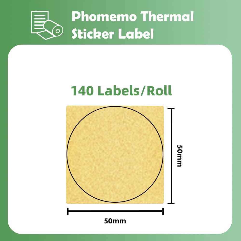 Detalle 2 de Phomemo XP5050-140Gold ronde thermische etiketten 50 x 50 mm, goud