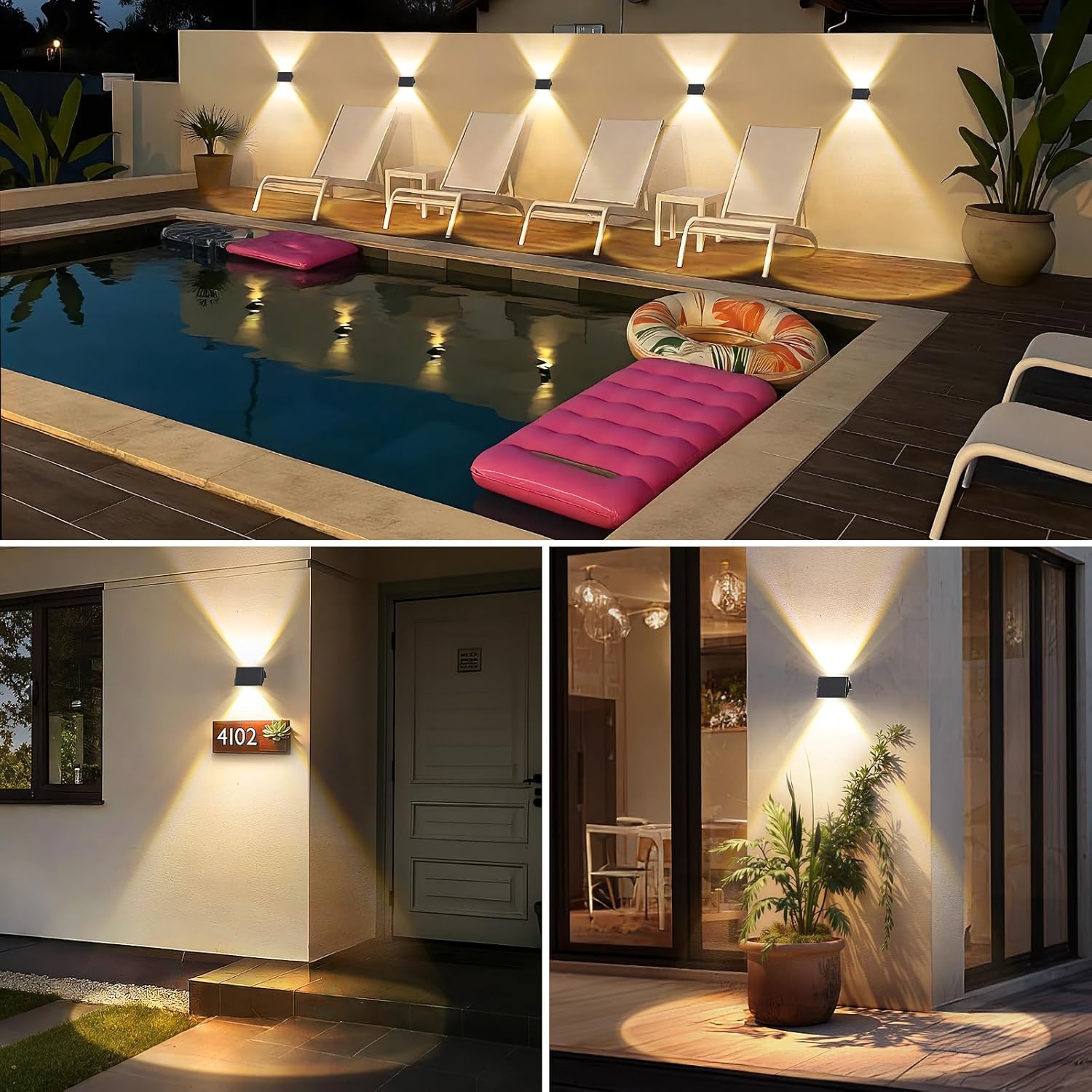 Detalle 2 de Delaiglow Solar Fence Lights Outdoor (8 Pack) – Warm White, IP67 Up & Down Wall Lights