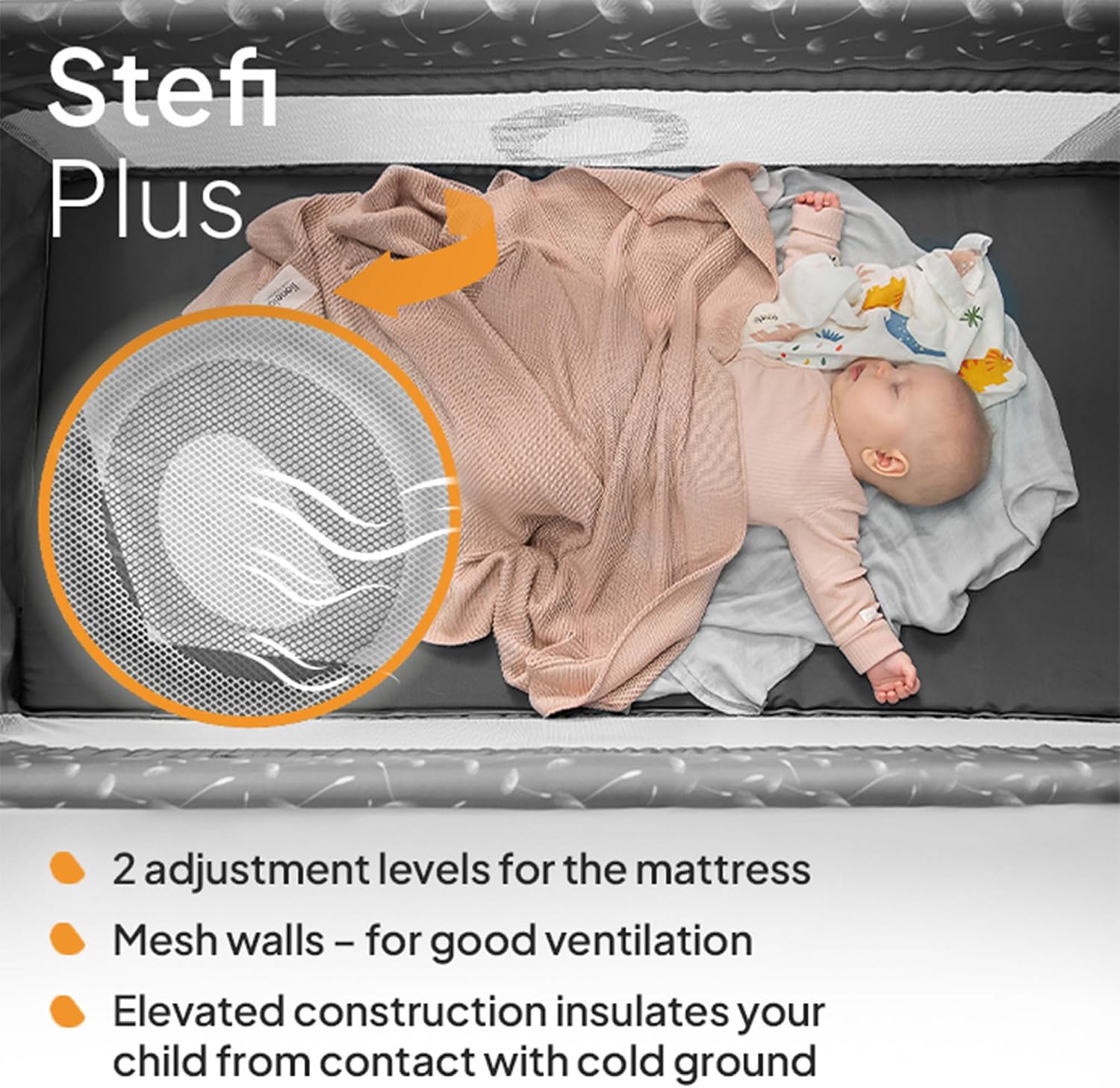 Thumbnail 4 de Lionelo STEFI Plus Travel Cot: Portable 2-Level Mattress, Safe for Newborns to Toddlers