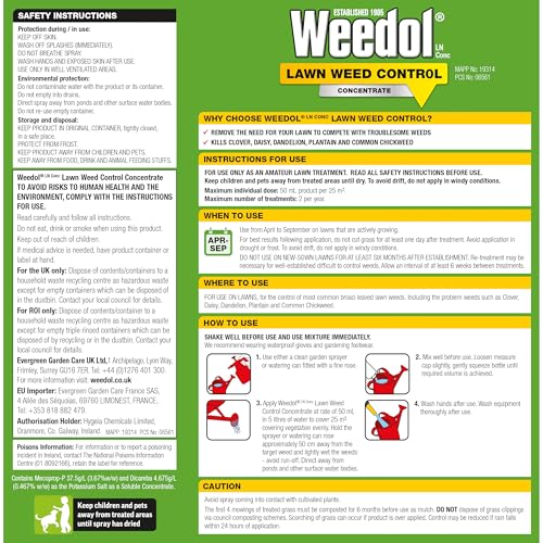 Thumbnail 1 de Weedol Lawn Weedkiller, Concentrate (500ML) – Kills Weeds Not Lawns