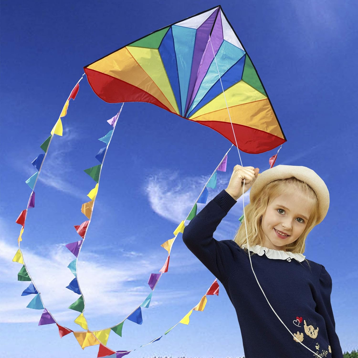 Thumbnail 1 de HONBO Large Delta Kite for Kids & Adults: Easy-to-Fly Beach Kite with Rainbow Tails