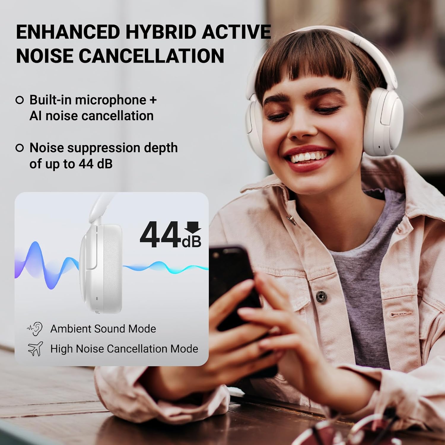 Detalle 2 de Edifier V80 Wireless Over-Ear Kopfhörer mit -44 dB ANC, Hi-Res (kabelgebunden), 45 Std. Akku und Bluetooth 5.4