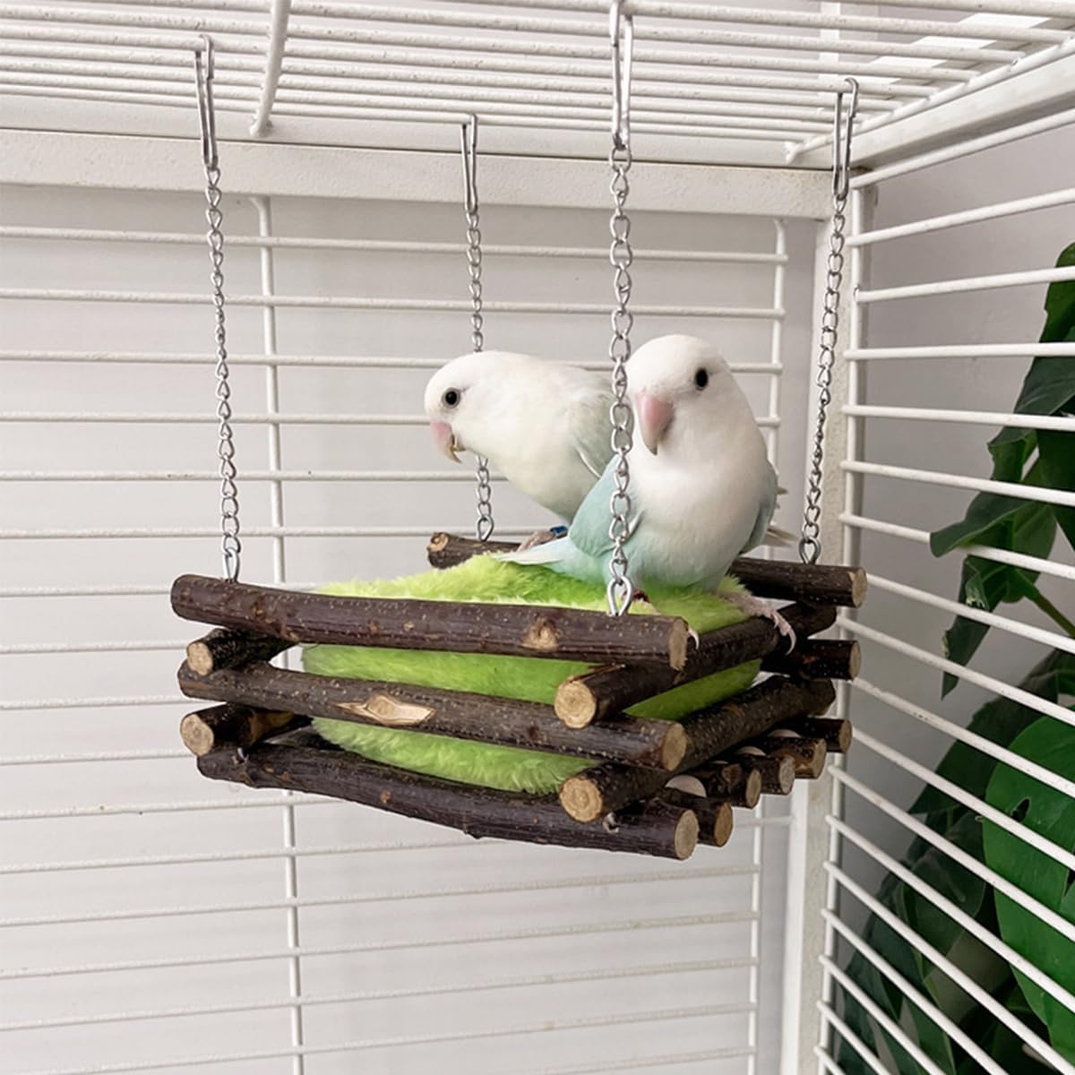 Detalle 1 de ZYYRSS Natural Wood Bird Swing with Cotton Nest – hanging cage toy for small parrots and finches