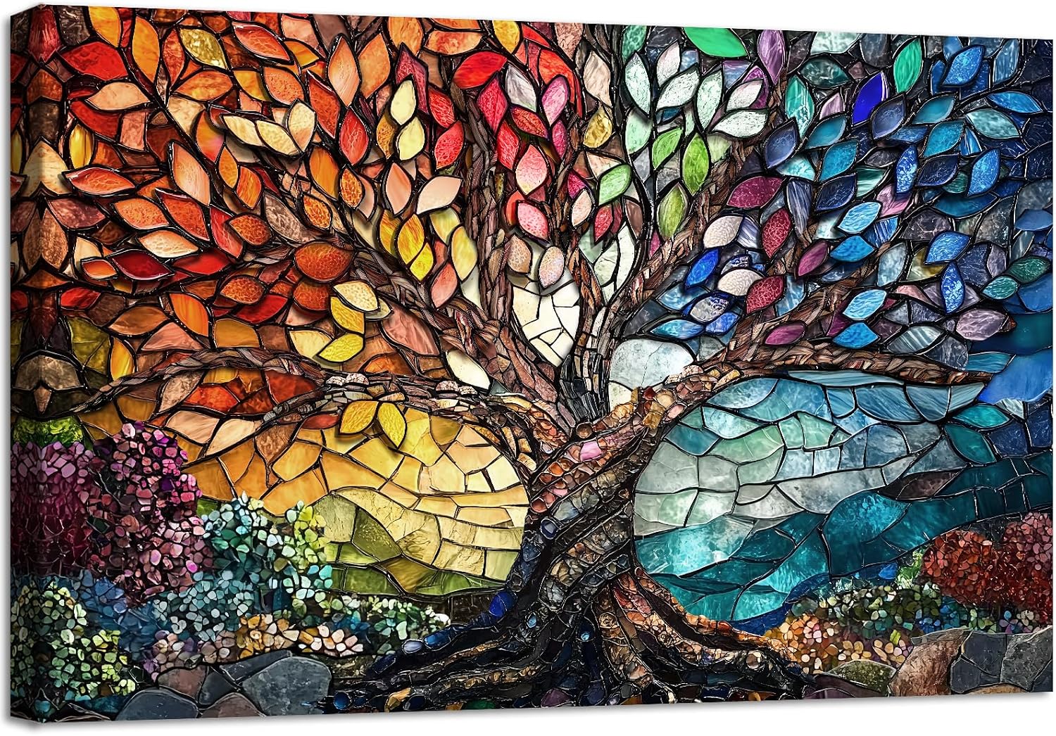 Detalle de Wooden Framed Canvas Tree of Life 40x60cm