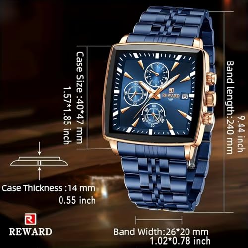 Detalle de FORSINING reloj de cuarzo para hombre con cronógrafo multifunción y caja/correa de acero inoxidable azul (Blue)