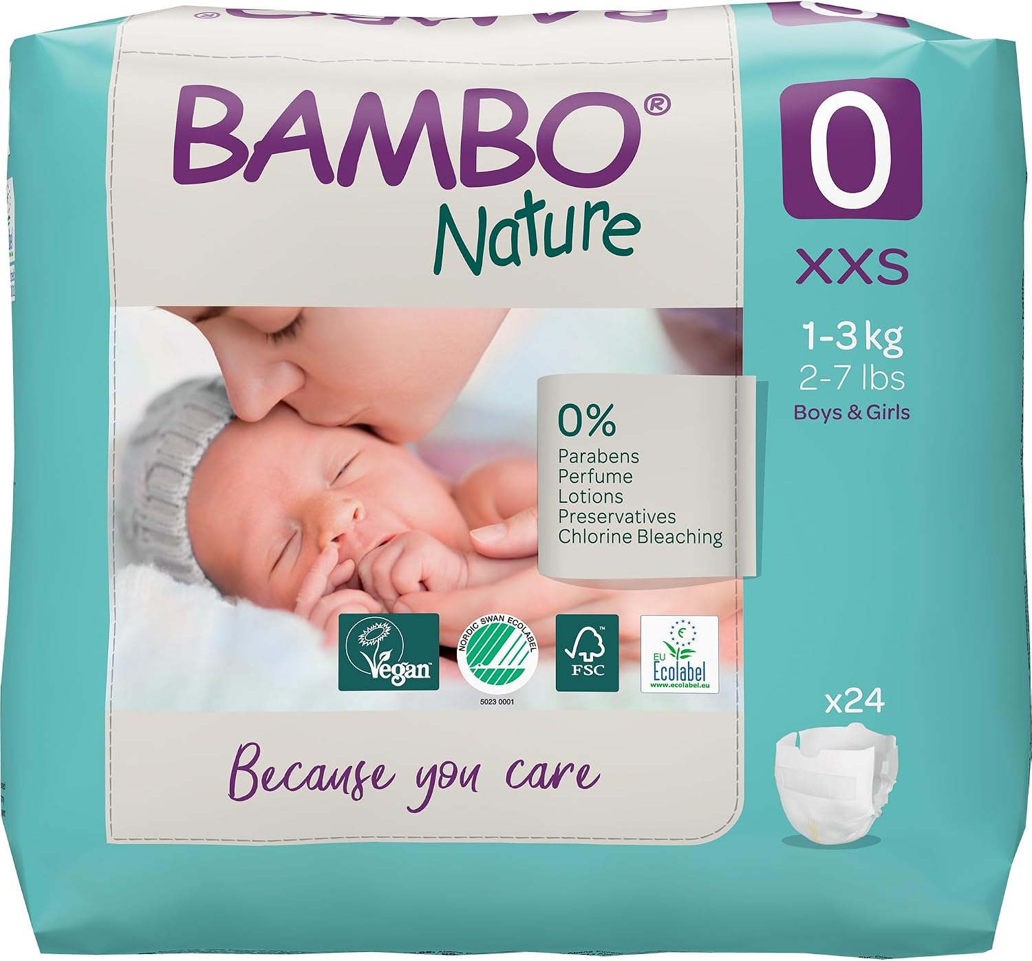 Detalle de Bambo Nature Hypoallergenic Baby Diapers Size 0 (24 Count) – Eco-Labeled, Super Absorbent and Skin Friendly