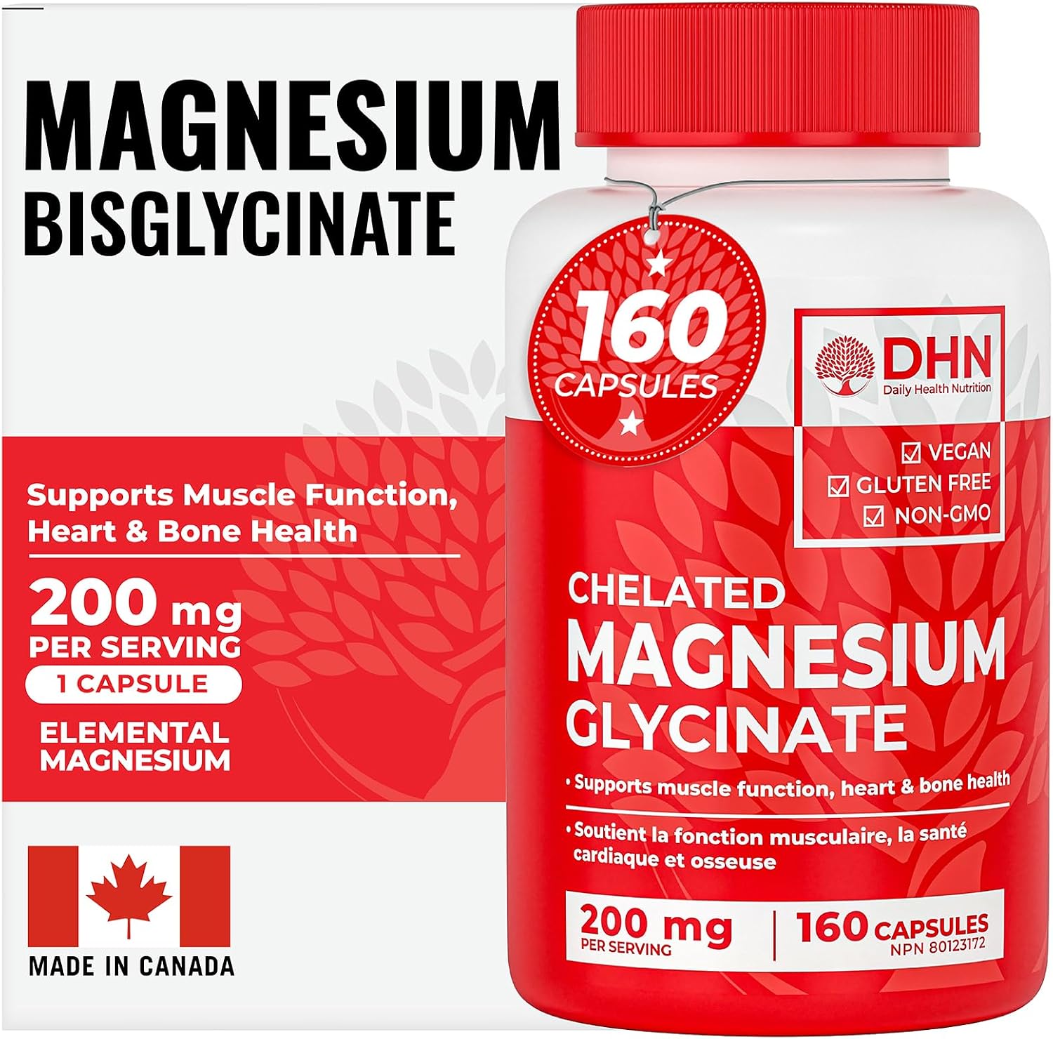 Detalle de DH Nutrition Magnesium Glycinate Capsules, 200 mg Elemental Magnesium, 160 Count