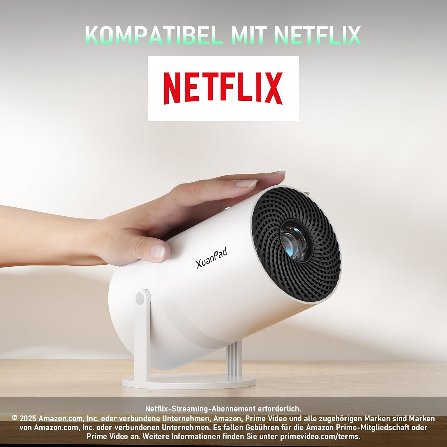 Detalle de XuanPad Mini Beamer 4K – Tragbarer 1080p Outdoor-Projektor mit WiFi, Bluetooth und 210°-Ständer