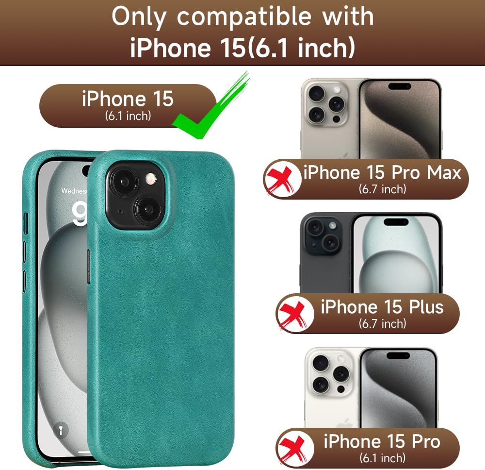 Thumbnail 5 de LUCKYCOIN Premium Genuine Leather MagSafe Case for iPhone 15 – Slim, Shockproof with Metal Buttons
