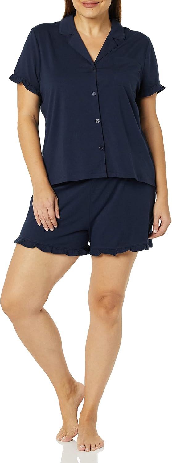 Thumbnail 2 de Amazon Essentials Damen Pyjama-Set aus Baumwollmodal mit Paspelierung und gerüschtem Kragen – Übergröße erhältlich