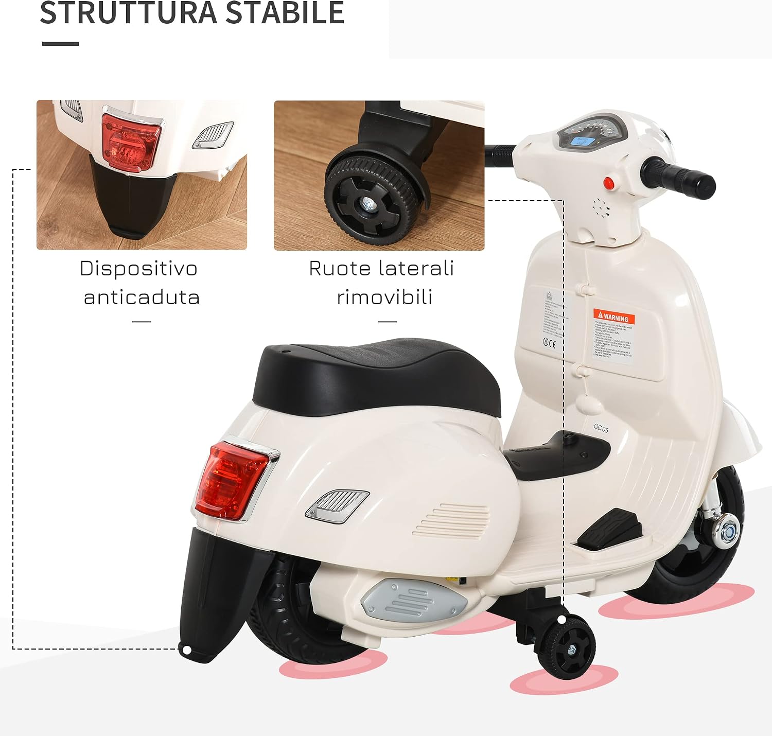 Detalle 2 de HOMCOM Moto elettrica per bambini Vespa 6V, 18–36 mesi