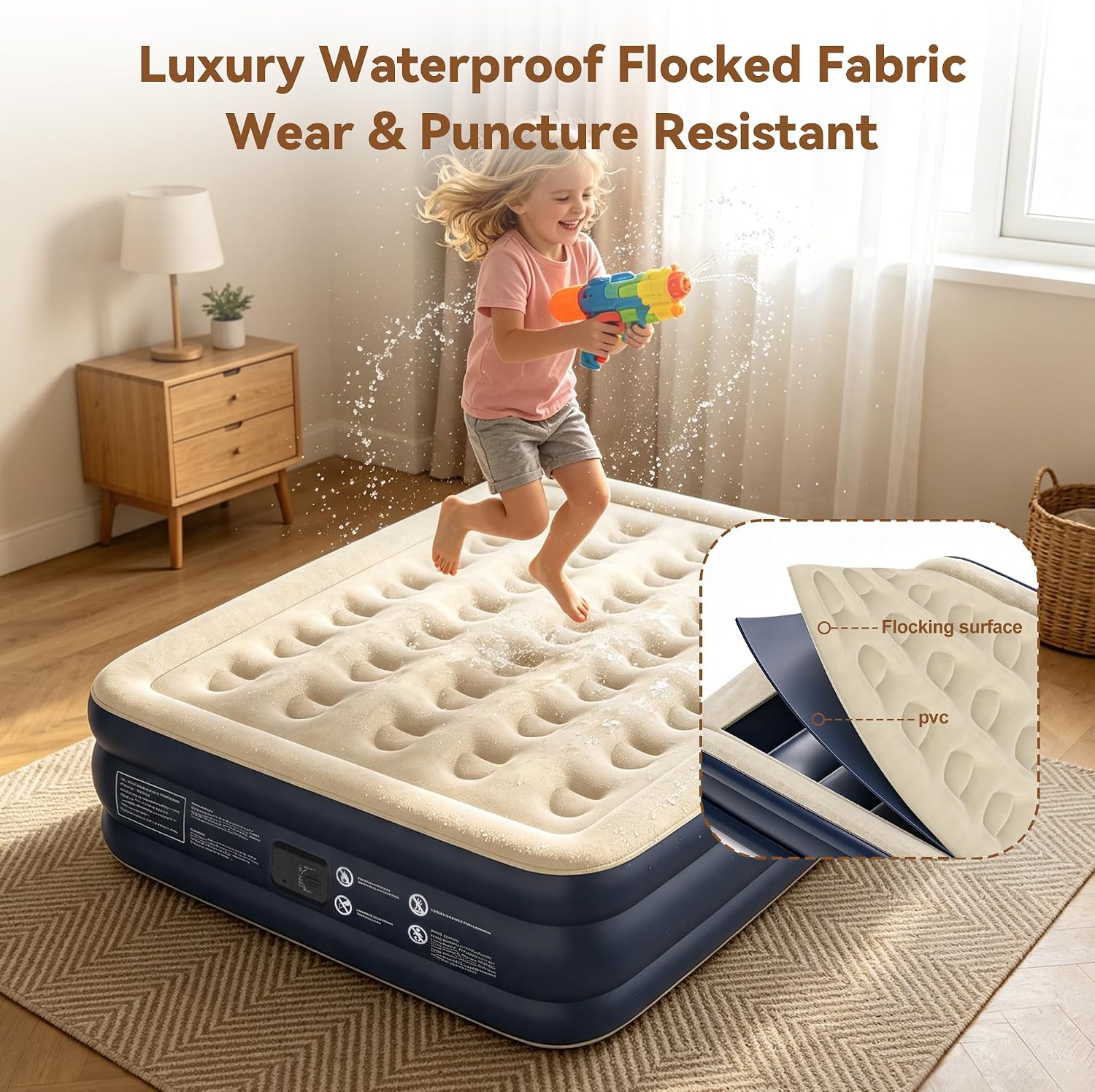 Detalle 1 de Maeytau MY-Airmts Queen Air Mattress, 18-Inch with Built-In Pump