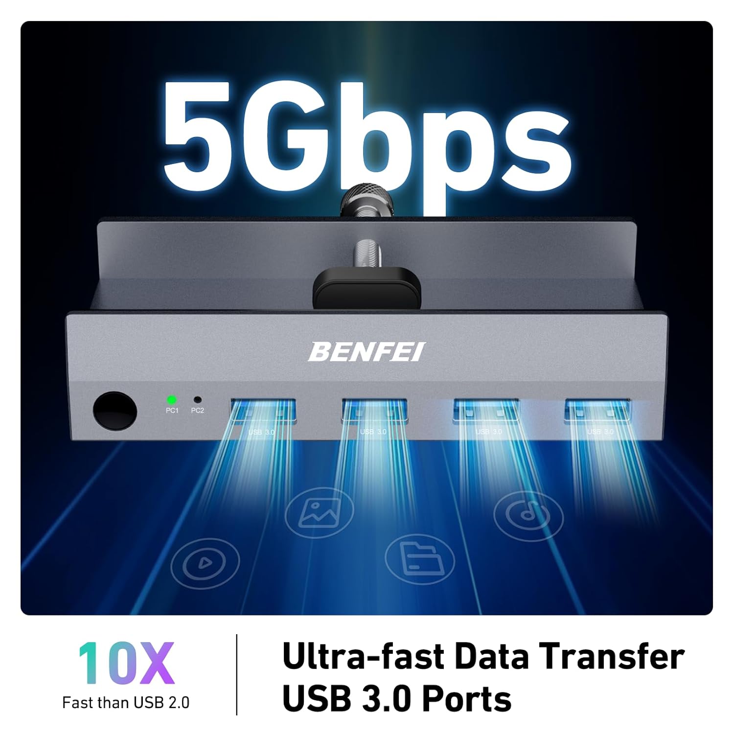 Detalle de BENFEI HDMI 2.1 KVM Switch für 2 PCs (8K@60Hz) mit USB 3.0, 4 USB-Ports und Monitor-/Tastatur-Maus-Sharing