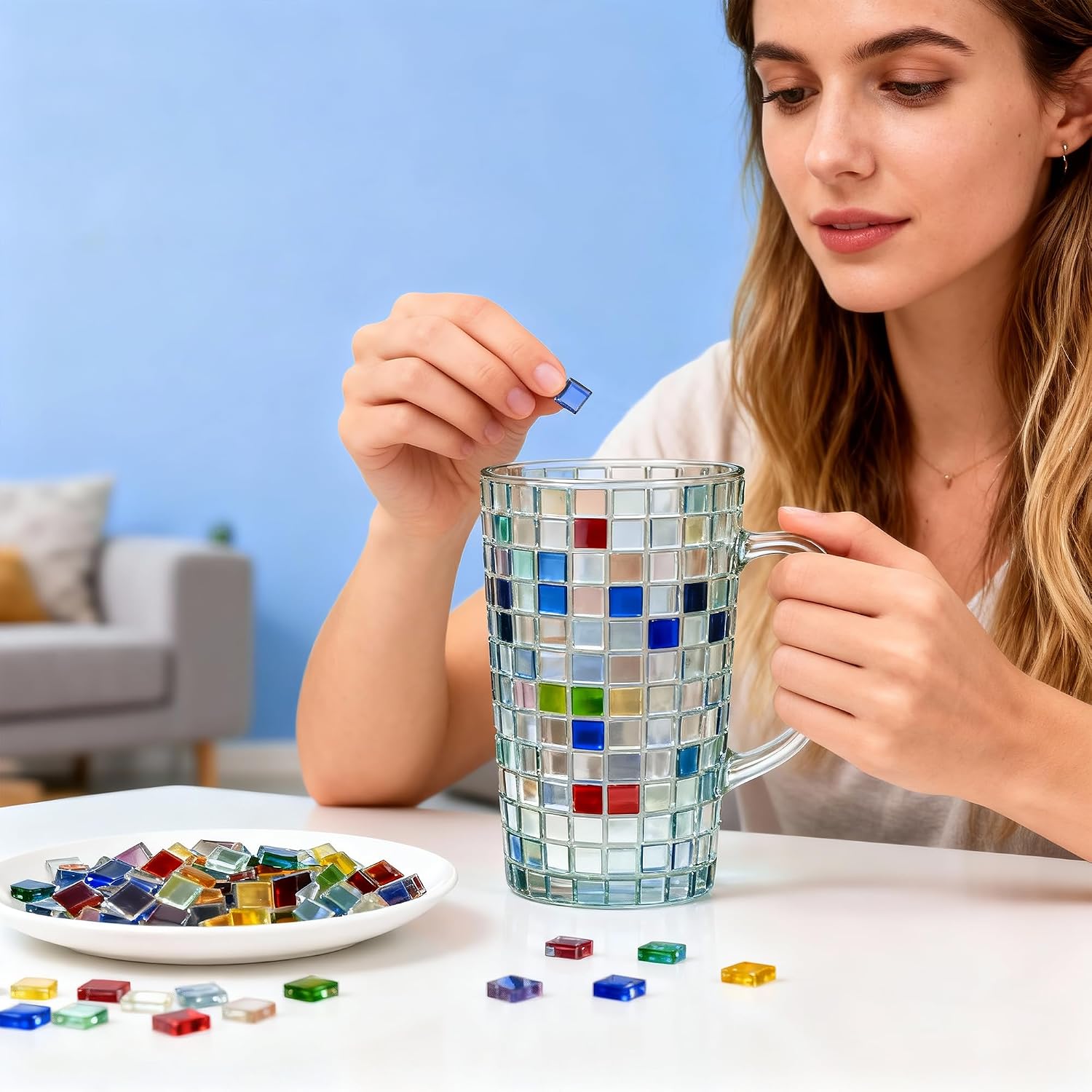 Thumbnail 6 de Zourglow 1kg Square Crystal Mosaic Tiles – Mixed Colour Mosaic Kit for DIY Crafts