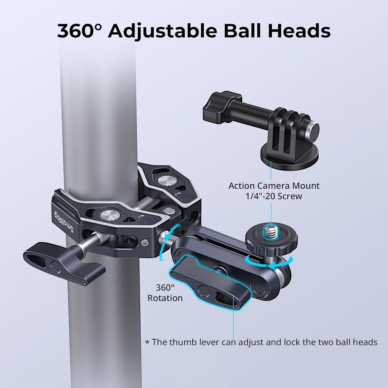 Thumbnail 5 de SMALLRIG Camera Mount Clamp 2-Pack with Ballhead Magic Arm and GoPro Adapter (5529)