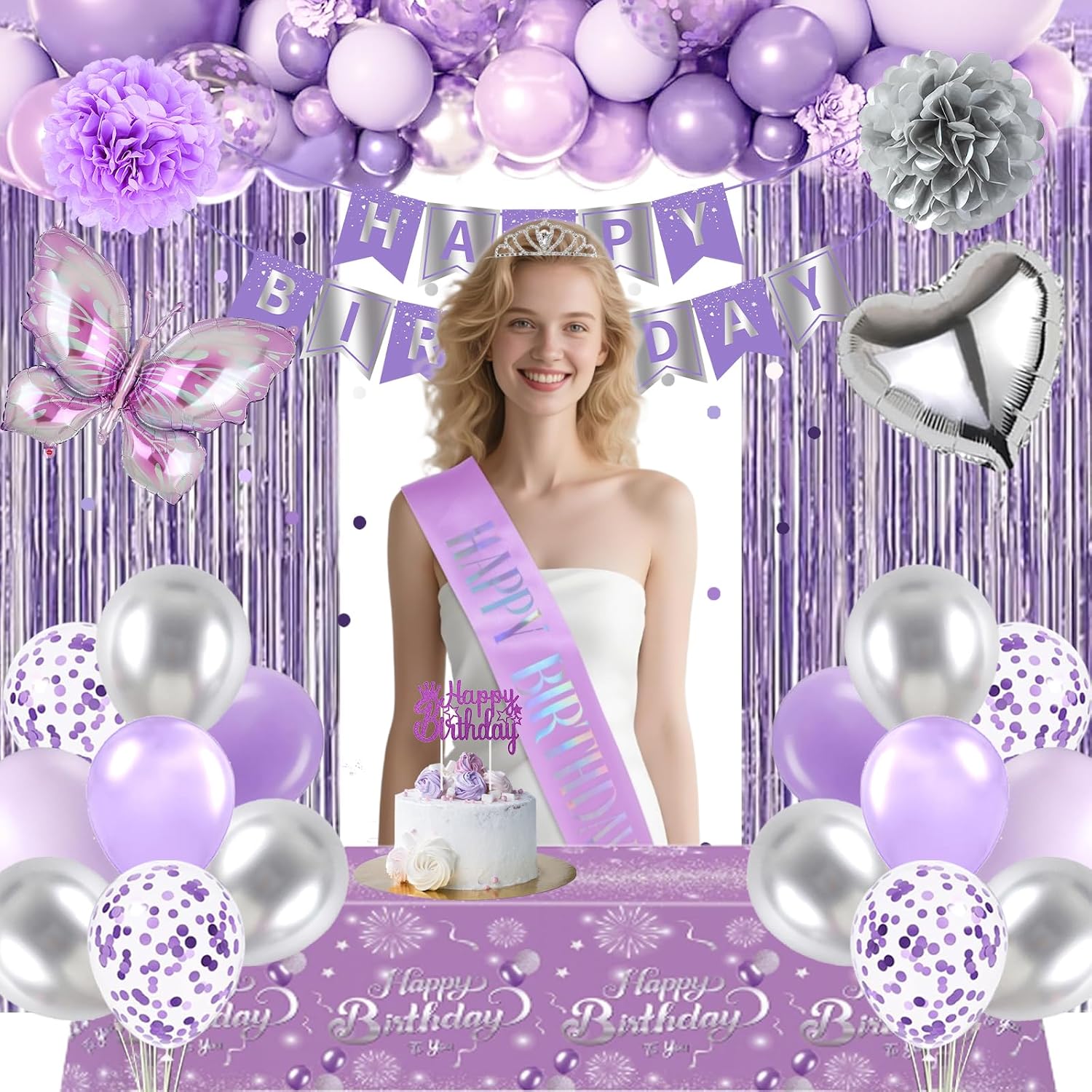 Detalle 2 de Purple Birthday Decorations set