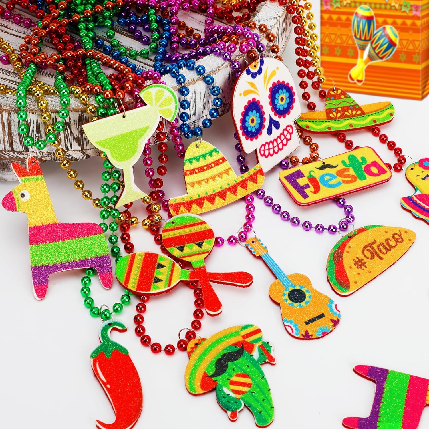 Thumbnail 3 de EOBOH Cinco de Mayo Party Favors (12 pcs) Metallic Bead Necklace Set with 12 Designs