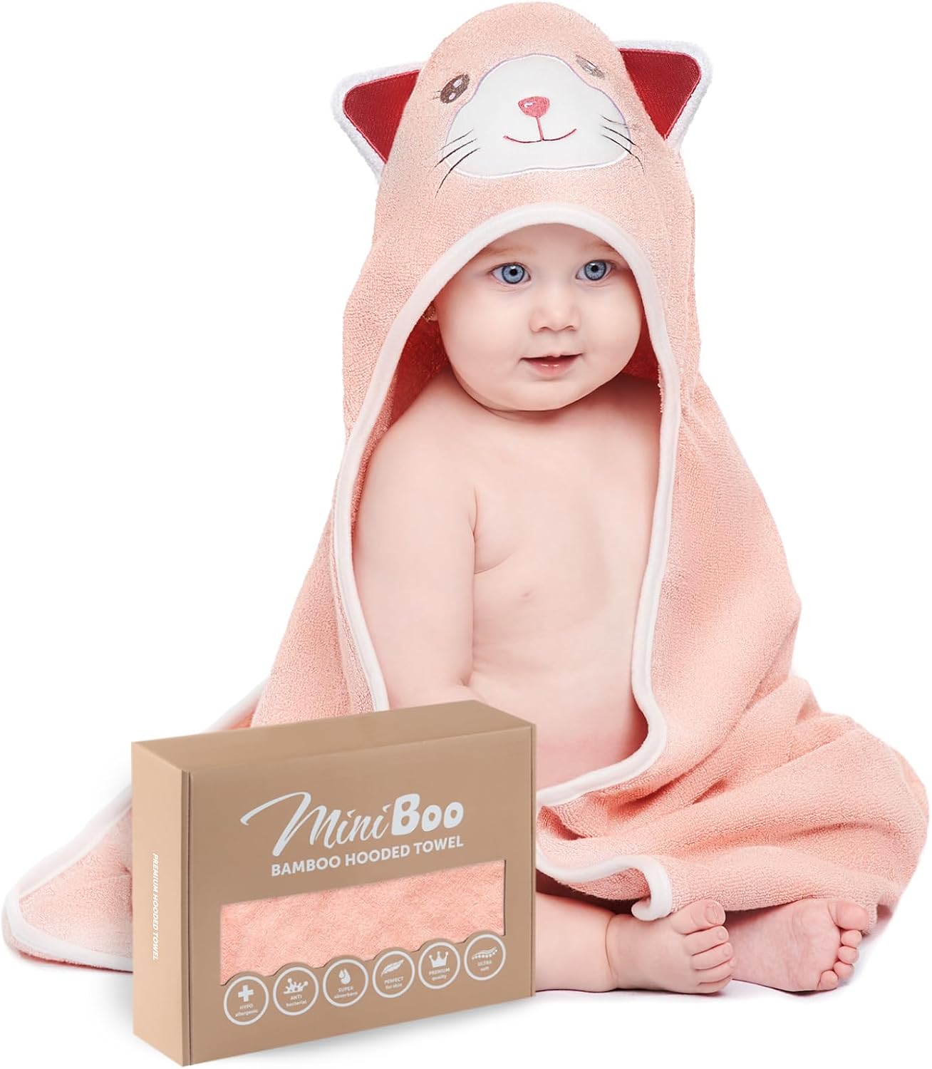 Detalle de MINIBOO Premium Bamboo Hooded Baby Towel – Soft, Absorbent and Durable