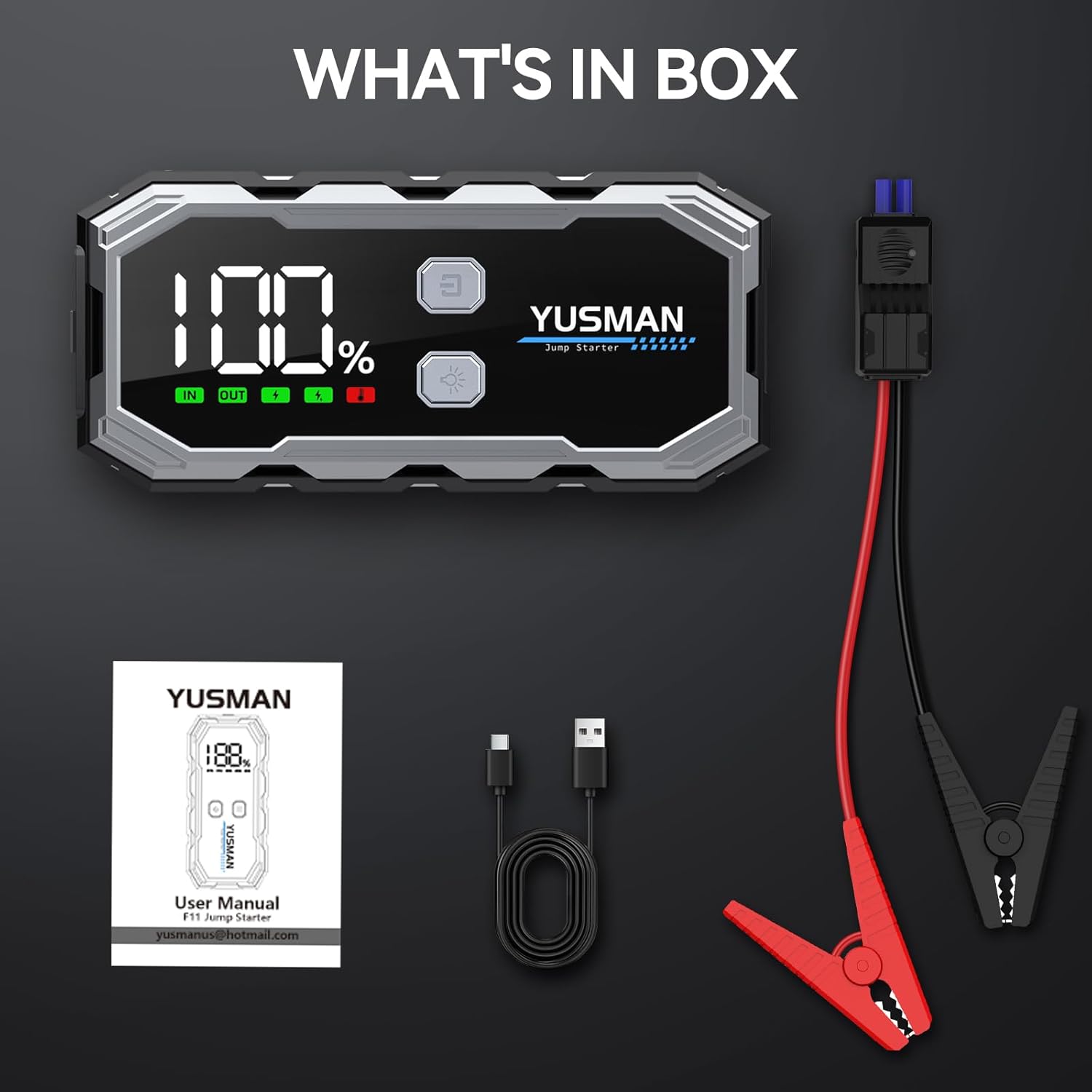 Thumbnail 6 de YUSMAN Jump Starter Power Pack 12V, 5000A Portable Battery Booster (Gas 7.0L / Diesel 5.0L) with Smart Cables & 3-Mode Lights
