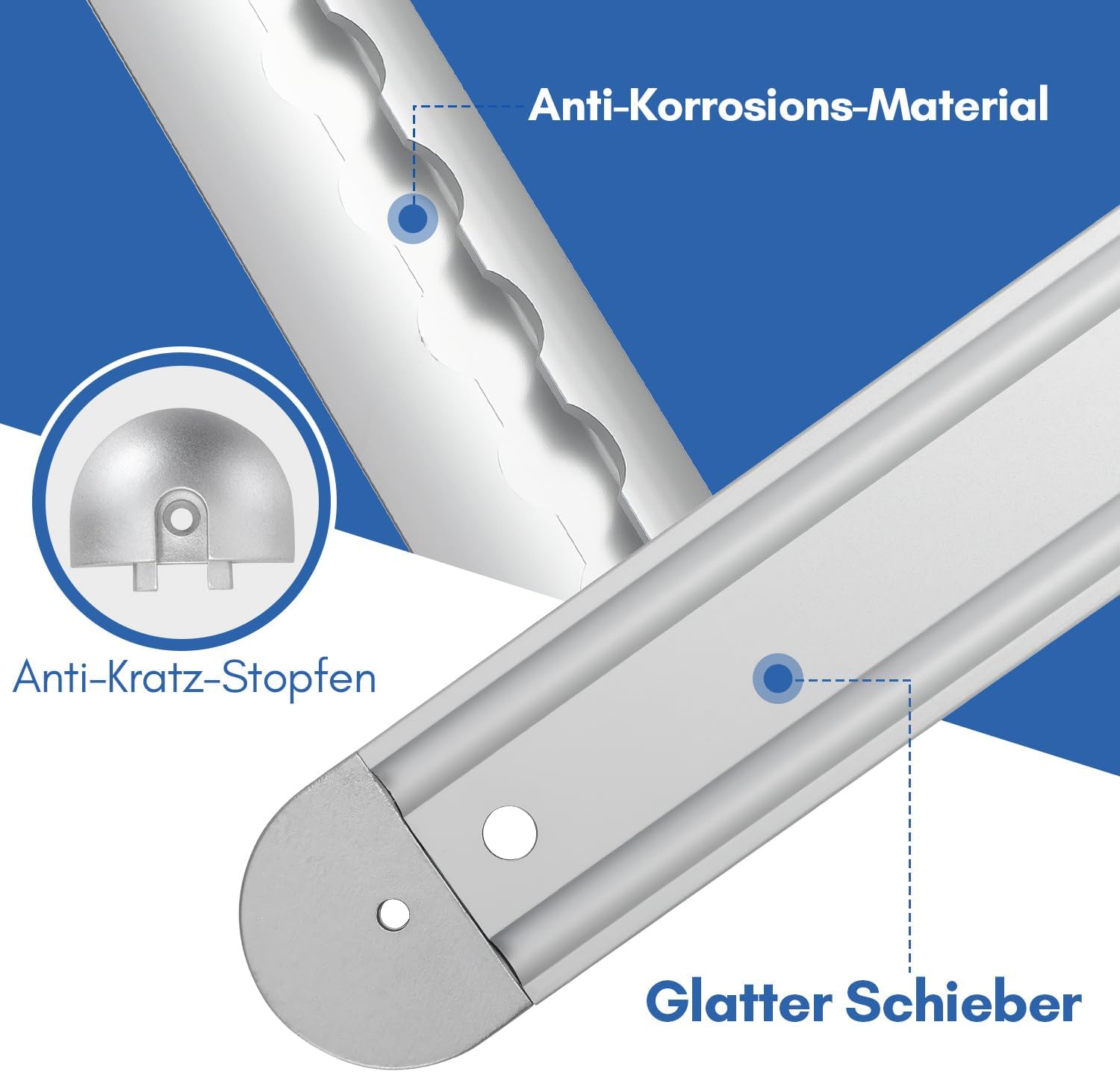 Thumbnail 2 de Airlineschiene 2 x 1 m (silber, halbrund) mit Zurrösen & Endkappen – Alu Zurrschiene mit Bohrungen