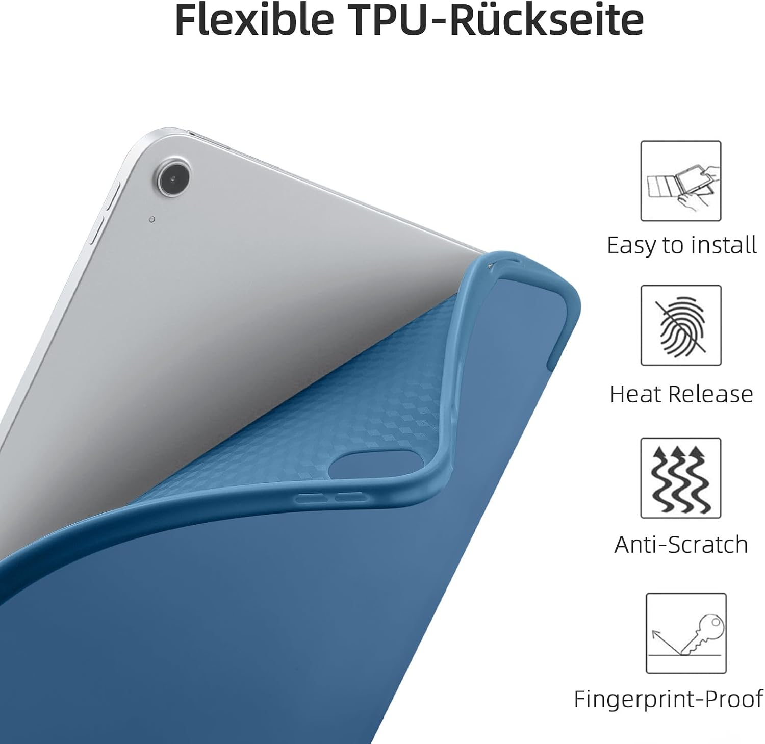 Detalle de Vobafe Schutzhülle für iPad A16 (11/10. Generation, 2025/2022) mit TPU-Rückseite, Stifthalter und Auto Schlafen/Wachen – blau