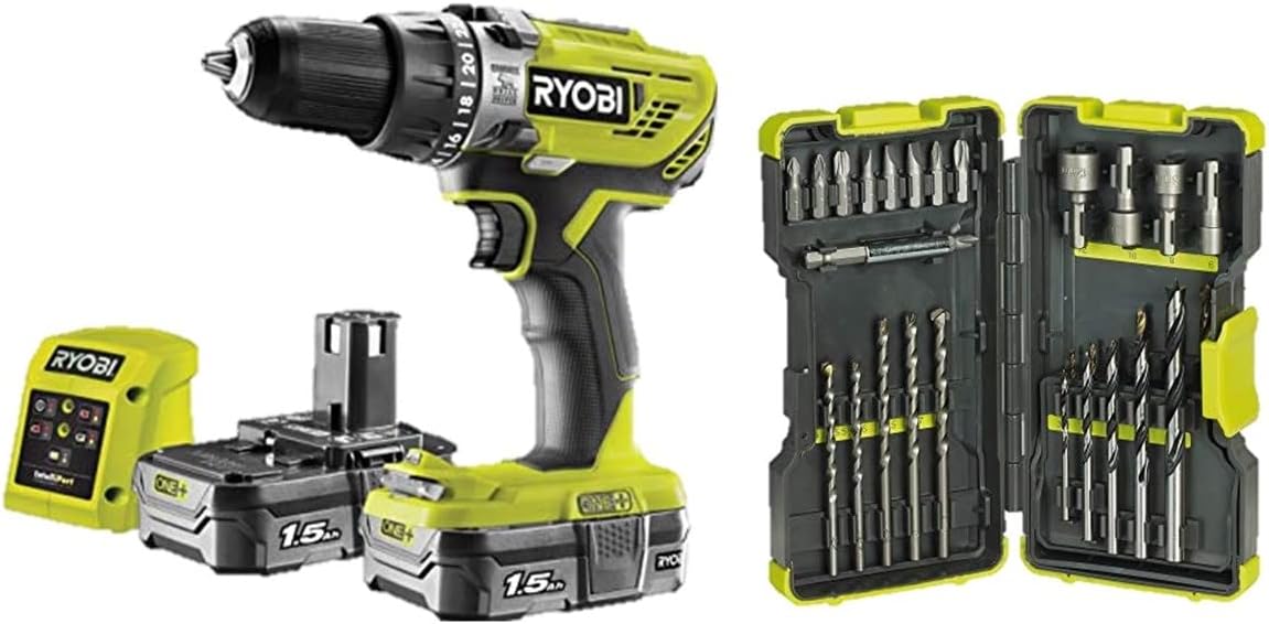 Detalle 2 de Ryobi 18V ONE+ Cordless Combi Drill Starter Kit (Hyper Green) with 2 x 1.5Ah batteries