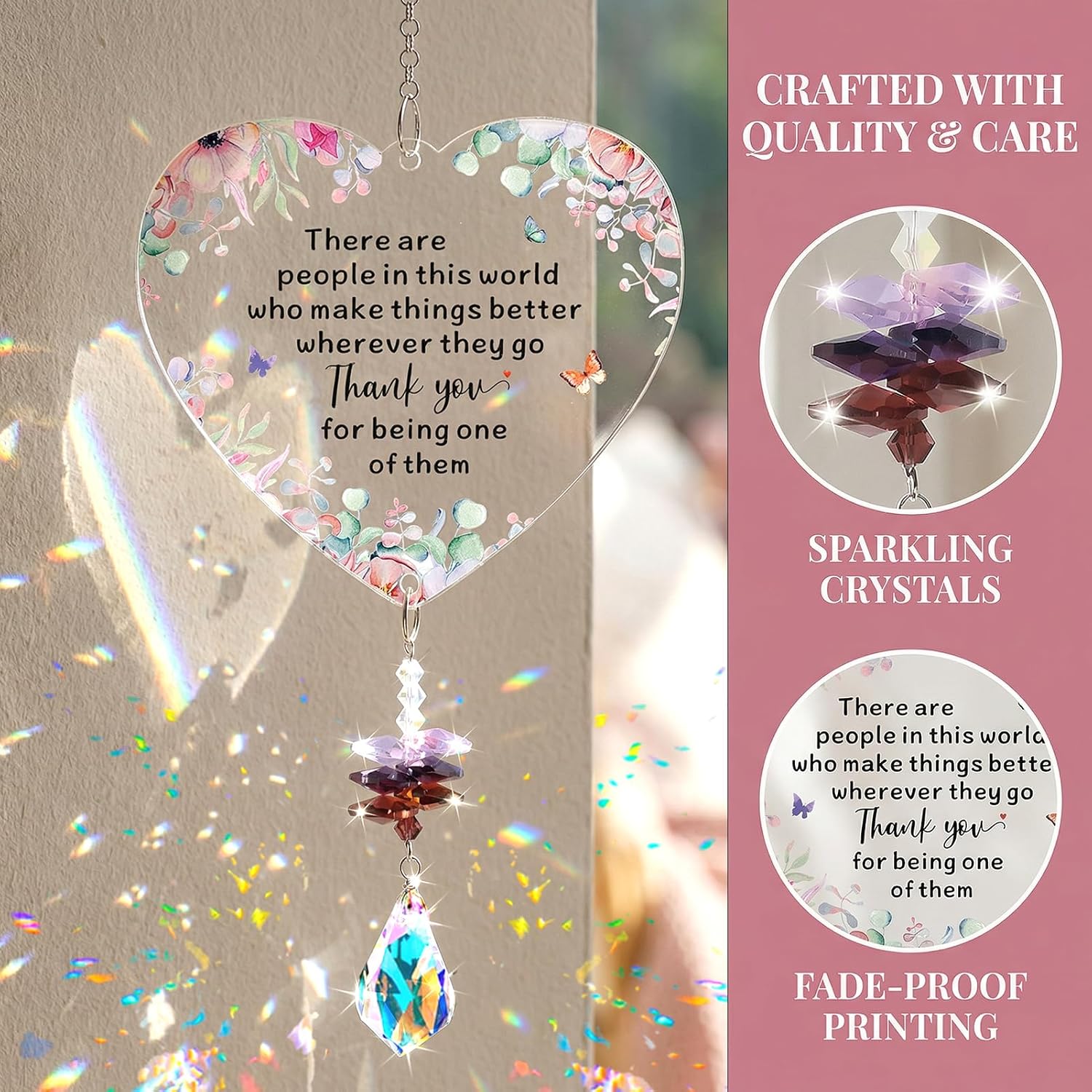 Thumbnail 3 de Thank You Gift Crystal Suncatcher – Heart Design for Teachers, Colleagues, Friends and More