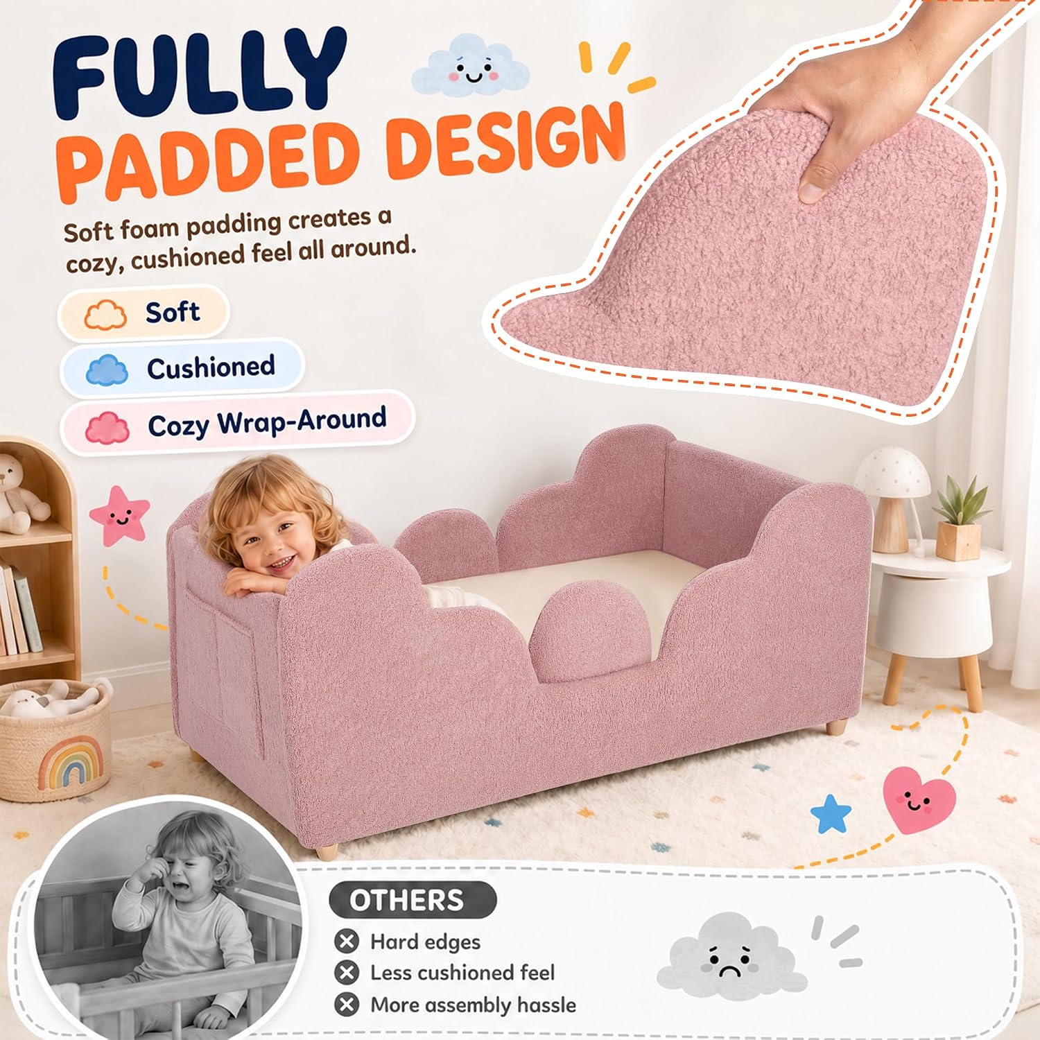 Thumbnail 2 de Ancelny Toddler Floor Bed, Pink Montessori Bed with Removable Rails