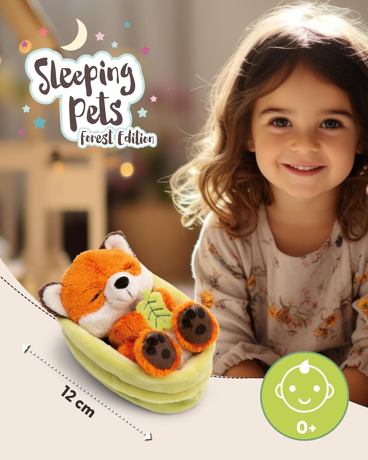 Detalle 2 de NICI Kuscheltier Fuchs mit Blatt – 12 cm, schlafend im Körbchen, orange