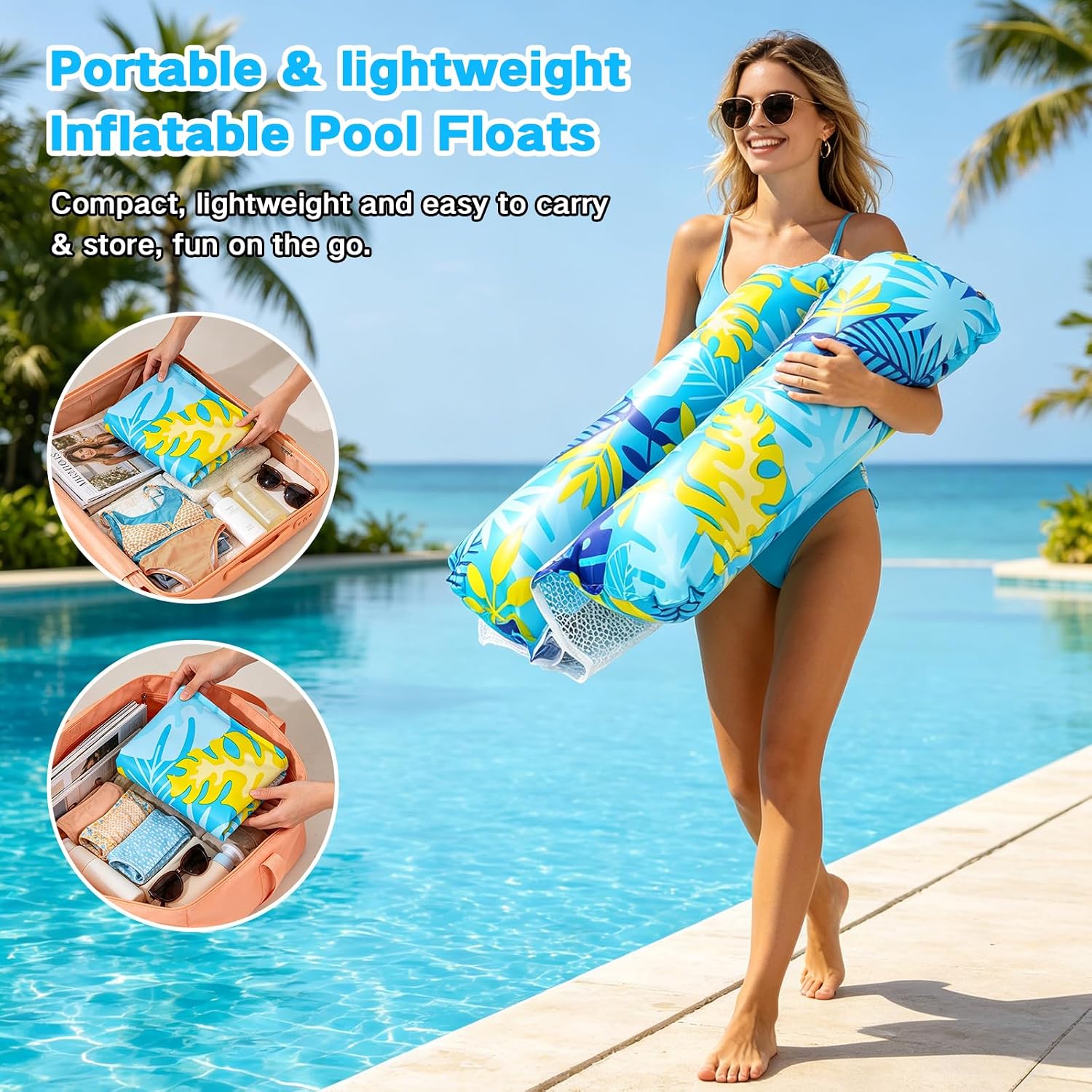 Detalle de Pool Hammock Floats Adults 2 Pack – 4 in 1 Multi-Purpose Inflatable Pool Floats with Air Pump