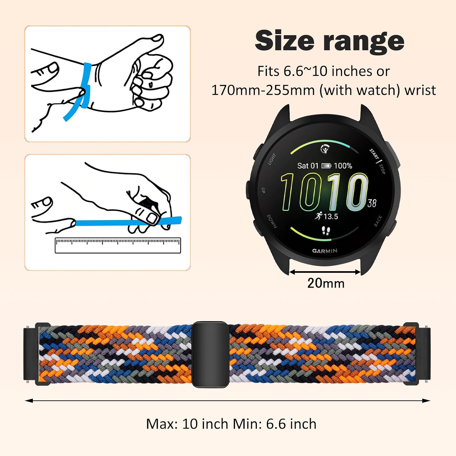 Thumbnail 3 de RosMank 20mm Braided Nylon Watch Band for Garmin and More