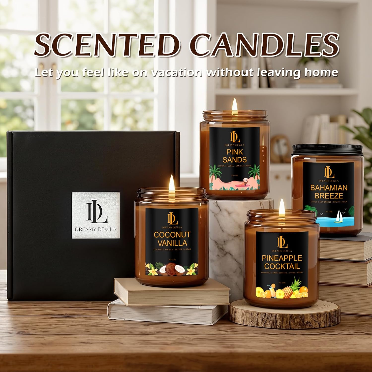 Thumbnail 6 de DL DREAMY DEWLA D009-7 Soy Candle Set, 4 Tropical Scents in Glass Jars