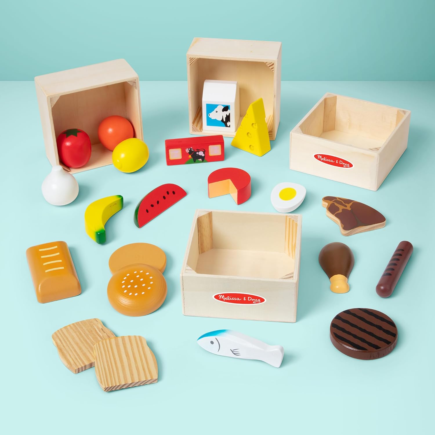Thumbnail 6 de Melissa & Doug Holz-Lebensmittelset: 21-teiliges Spielküchen- und Kaufladen-Zubehör für Kinder ab 2 Jahren