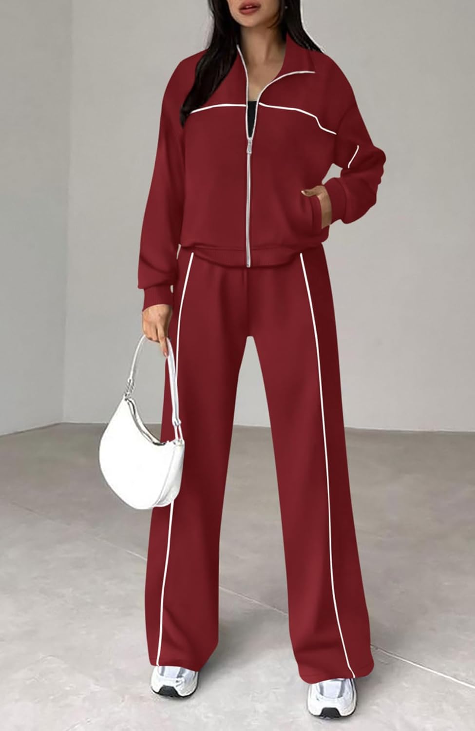 Thumbnail 6 de BTFBM Women’s Two-Piece Tracksuit Set (Zip-Up Sweatshirt + Wide-Leg Jogger Pants)