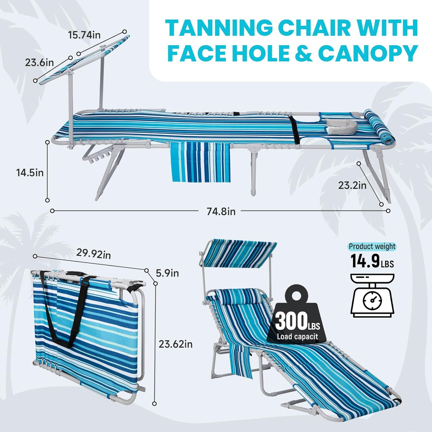 Detalle 2 de WEJOY 3-in-1 Tanning Chair 300 lb