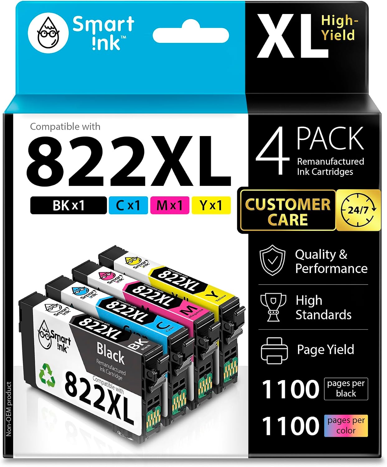 Detalle de Smart Ink 4pT822XL822XL Remanufactured 822XL Ink Cartridge 4-Pack