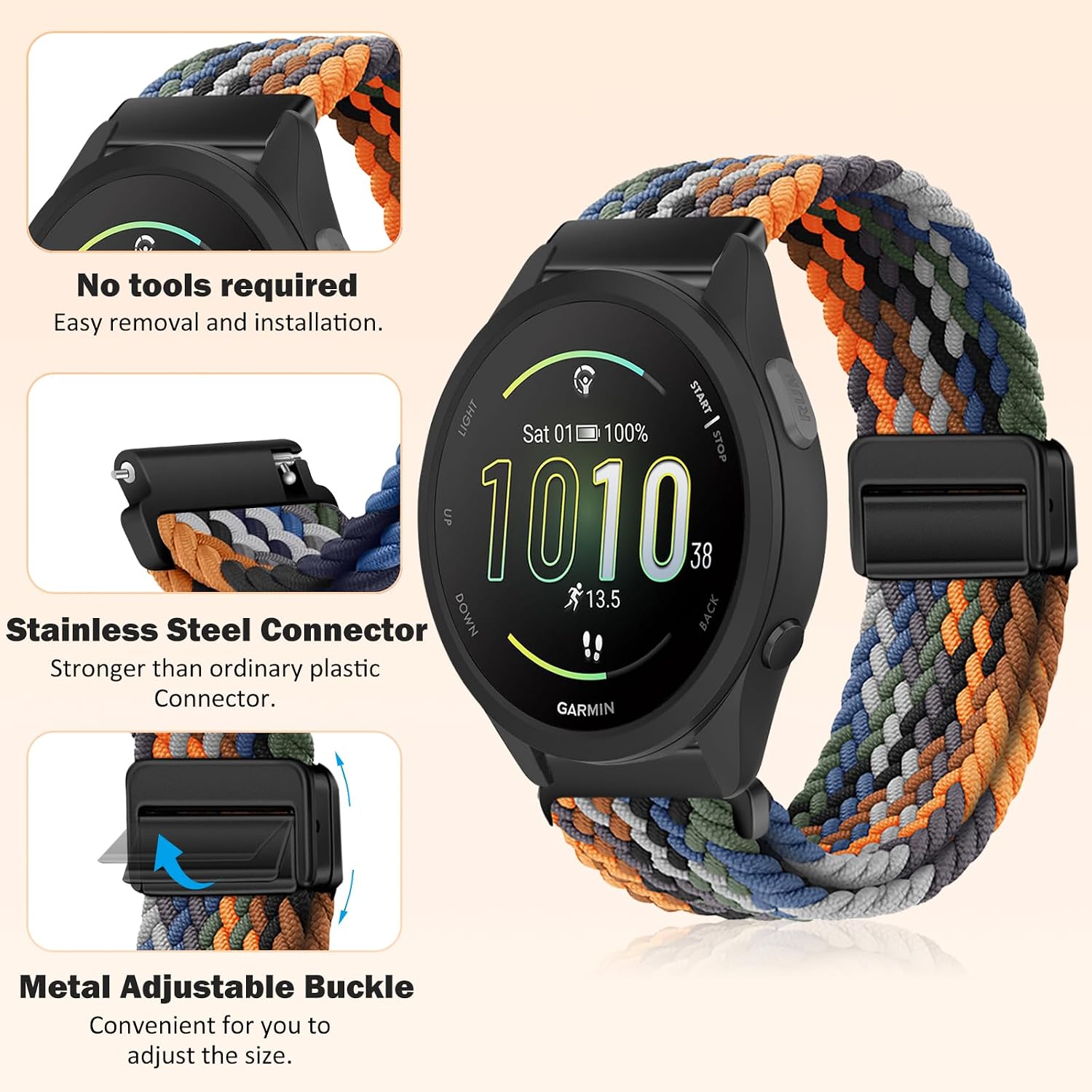Thumbnail 1 de RosMank 20mm Braided Nylon Watch Band for Garmin and More