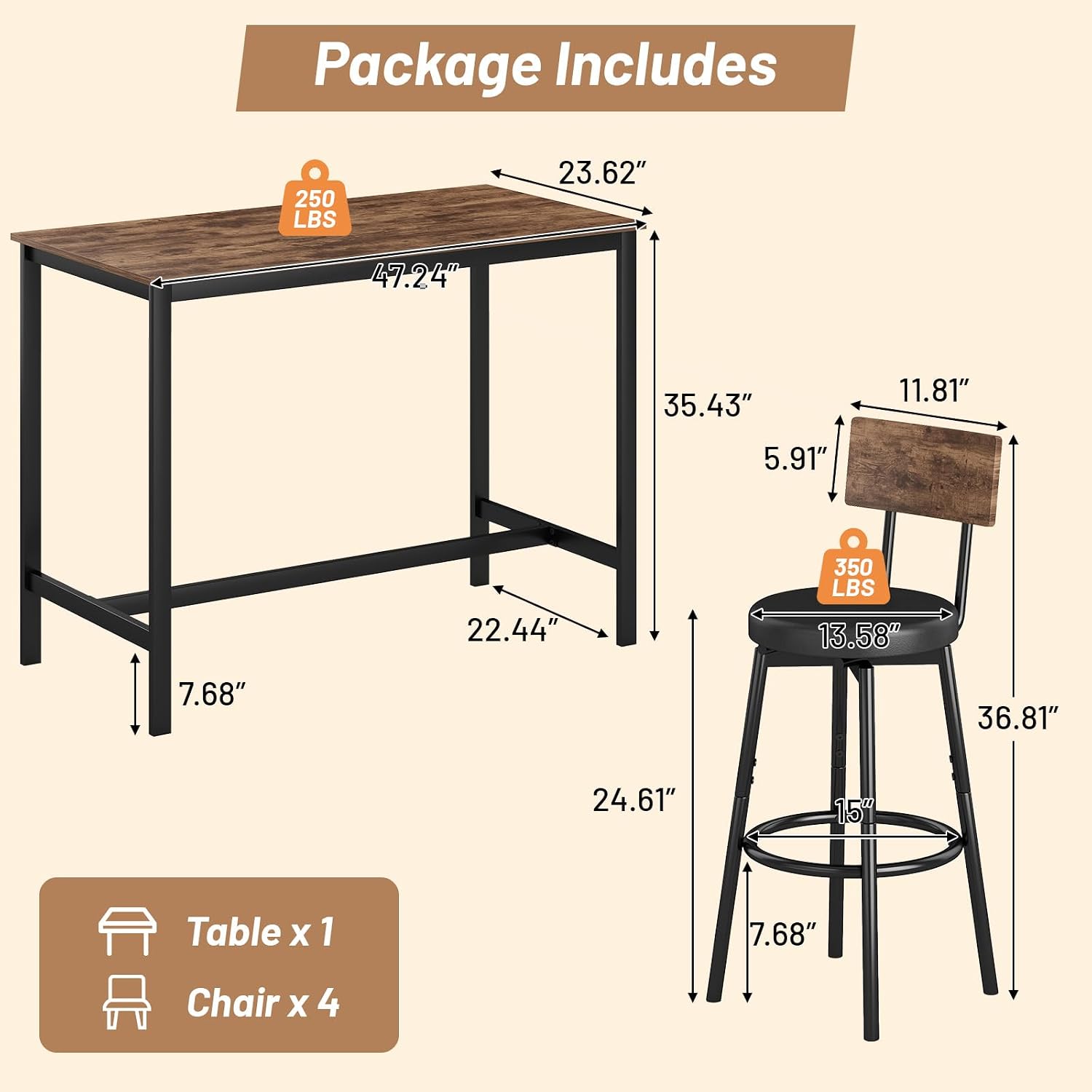 Detalle 2 de Zevemomo DT-01 Dining Table Set for 4 with Brown Top and PU Stools