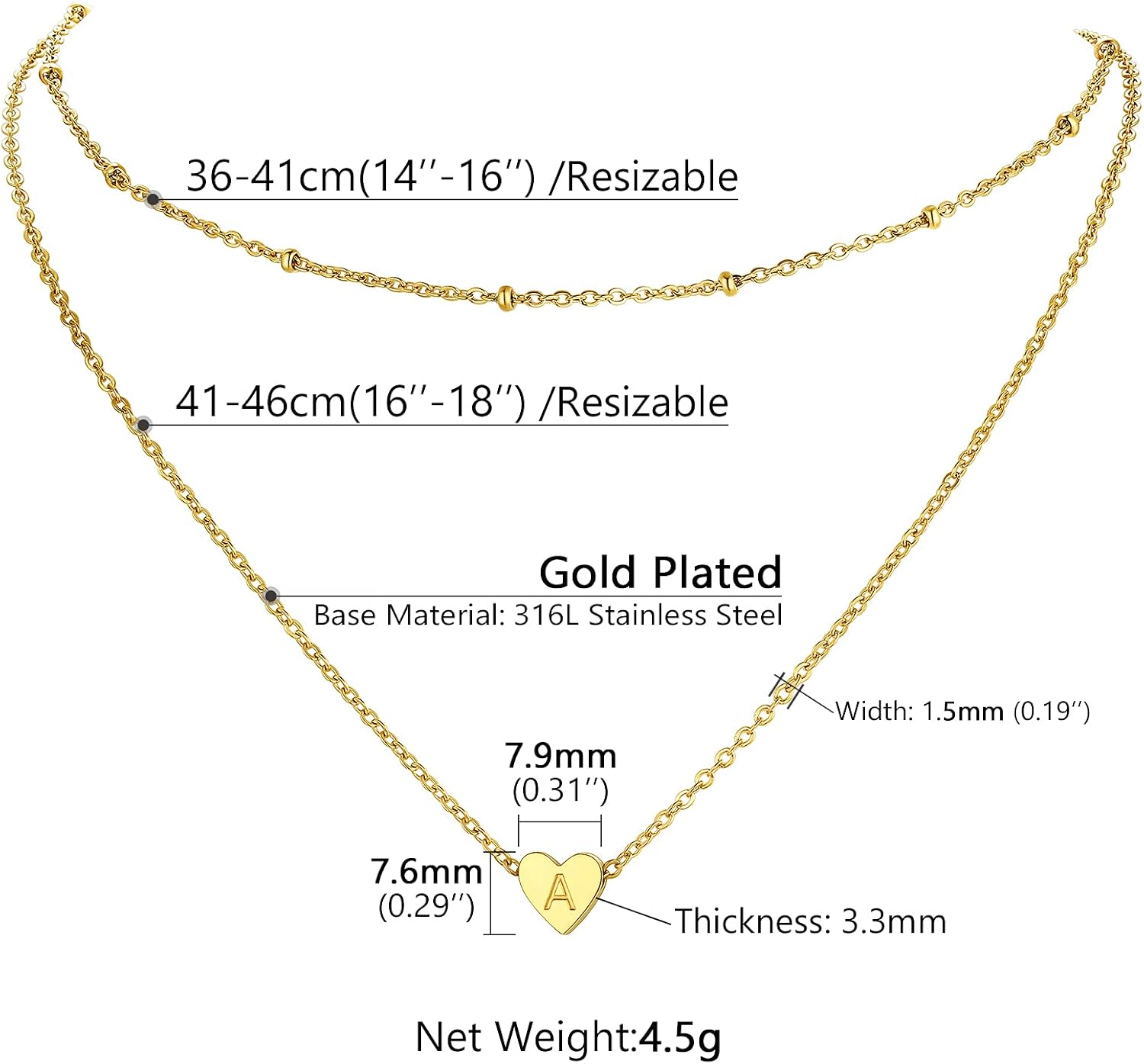 Thumbnail 5 de PROSTEEL Collier Femme 2 Rangs Coeur Initiale