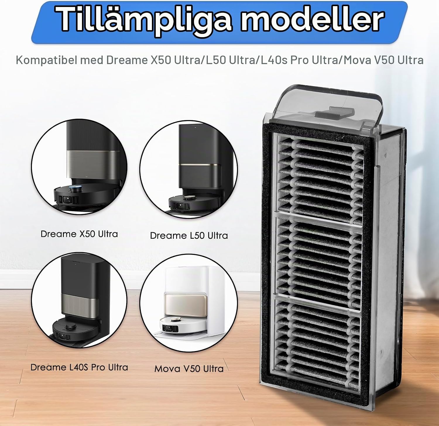 Detalle de FILTERIST X50 Ultra HEPA-filter, 4-pack för Dreame och Mova