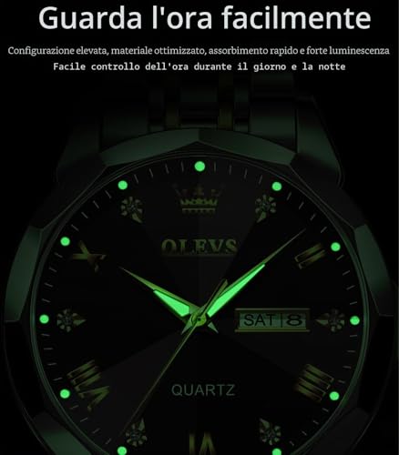 Detalle de OLEVS Orologio da uomo con diamanti per affari – evidente stile due toni, quarzo, impermeabile e luminoso