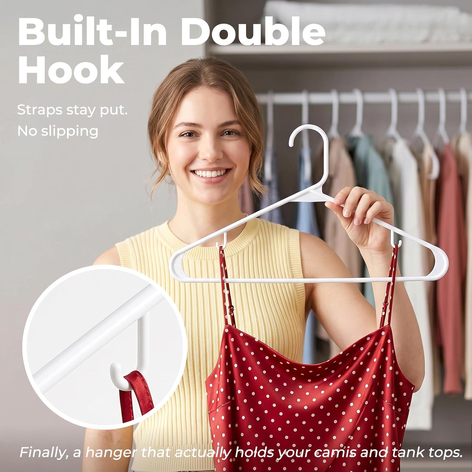 Detalle de HOUSE DAY White Plastic Hangers 50 Pack: Space-Saving, Durable Closet Organizers